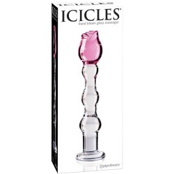 Icicles No. 12 Hand Blown Glass Massager - Clear w/Rose Tip