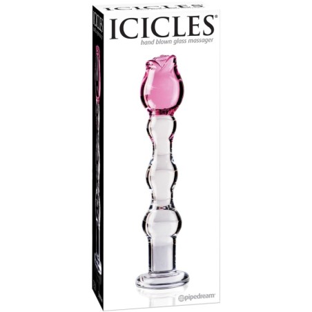 Icicles No. 12 Hand Blown Glass Massager - Clear w/Rose Tip