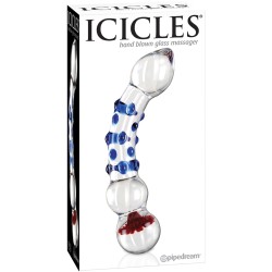 Icicles No. 18 Hand Blown Glass Massager - Clear w/Blue Knobs