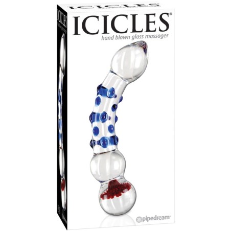 Icicles No. 18 Hand Blown Glass Massager - Clear w/Blue Knobs
