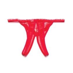 Scalloped Embroidery Crotchless Panty Red O/S
