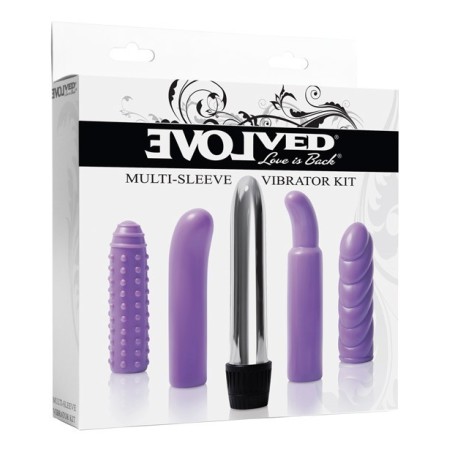 Evolved Multi Sleeve Vibrator Kit w/4 Textured Sleeves & Vibe - Purple