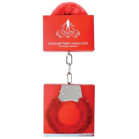 Shots Ouch Furry Pleasure Handcuffs - Red