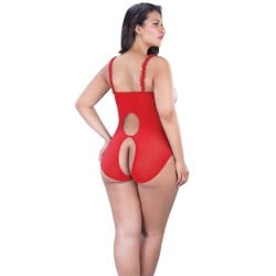 Lace Open Cup & Crotchless Teddy Red QN