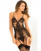 Rene Rofe Caged Lace Garter Chemise Black SM