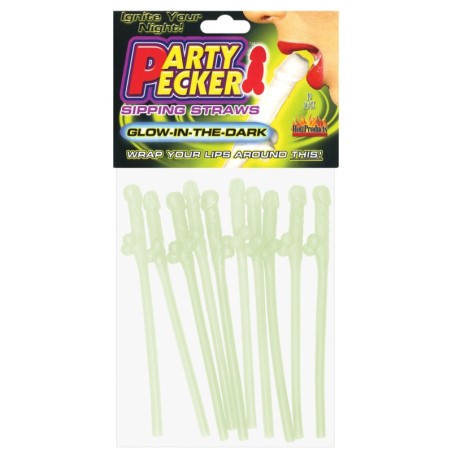 Party Pecker Sipping Straws - Glow in the Dark Pack of 10