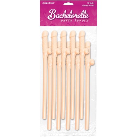 Bachelorette Party Favors Dicky Sipping Straws - Flesh Pack of 10
