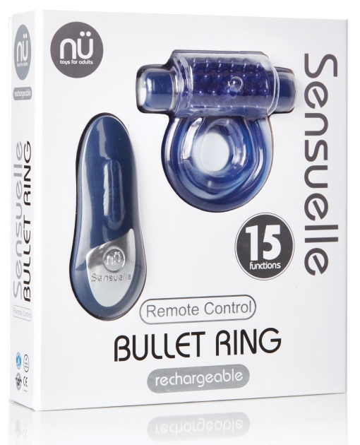 Sensuelle Remote Control Rechageable Bullet Ring - Blue