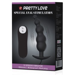 Pretty Love Vibrating Bead Shaped Butt Plug - Black