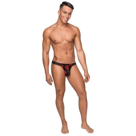 Kiss Me Stretch Mesh Micro Thong V Blk/Rd L/XL