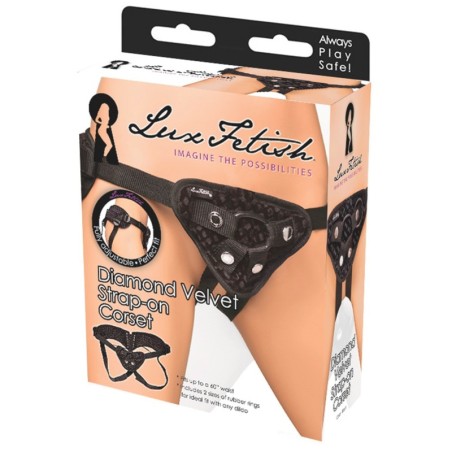 Lux Fetish Diamond Velvet Strap-on Corset - Black