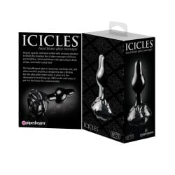 Icicles No. 77 Hand Blown Glass Rose Butt Plug - Black