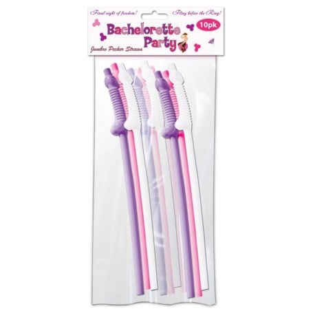 Bachelorette Party Pecker Sipping Straws - Assorted Colors Pack of 10