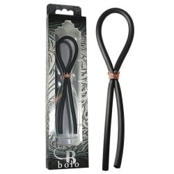 Bolo Silicone Lasso w/Rose Gold Crown Slider Ring - Black