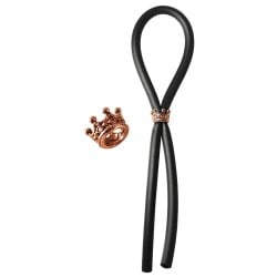 Bolo Silicone Lasso w/Rose Gold Crown Slider Ring - Black