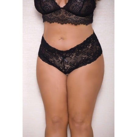 Lace & Pearl Boyshort w/Satin Bow Accents Black 1X/2X