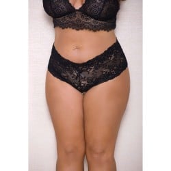 Lace & Pearl Boyshort w/Satin Bow Accents Black 3X/4X