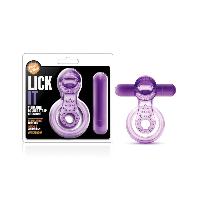 Blush Play with Me Lick it Vibrating Double Strap Cockring - Purple Blush Play with Me Lick it Vibrating Double Strap Cockring - Purple