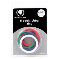 1.5" Rubber Cock Ring Set - Rainbow Pack of 5