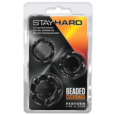 Blush Stay Hard Beaded Cock Rings 3 Pack - Black