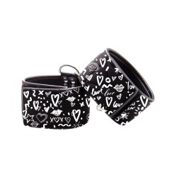 Shots Ouch Love Street Art Fashion Printed Hand Cuffs - Black