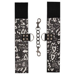 Shots Ouch Love Street Art Fashion Printed Hand Cuffs - Black