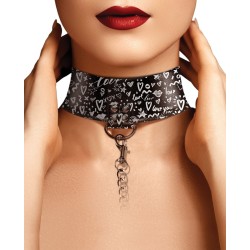 Shots Ouch Love Street Art Fashion Printed Collar w/Leash - Black