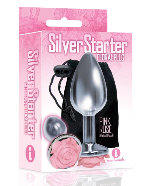 The 9's The Silver Starter Rose Floral Stainless Steel Butt Plug - Pink