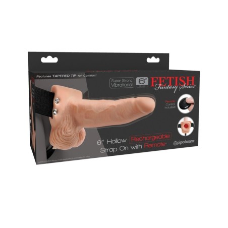 Fetish Fantasy Series 6" Hollow Rechargeable Strap On w/Remote - Flesh