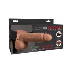 Fetish Fantasy Series 7" Hollow Rechargeable Strap On w/Remote - Tan