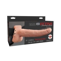 Fetish Fantasy Series 9" Hollow Rechargeable Strap On w/Balls - Flesh