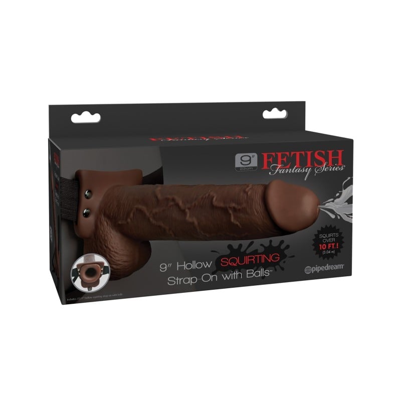 Fetish Fantasy Series 9" Hollow Squirting Strap On w/Balls - Brown Fetish Fantasy Series 9" Hollow Squirting Strap On w/Balls - Brown