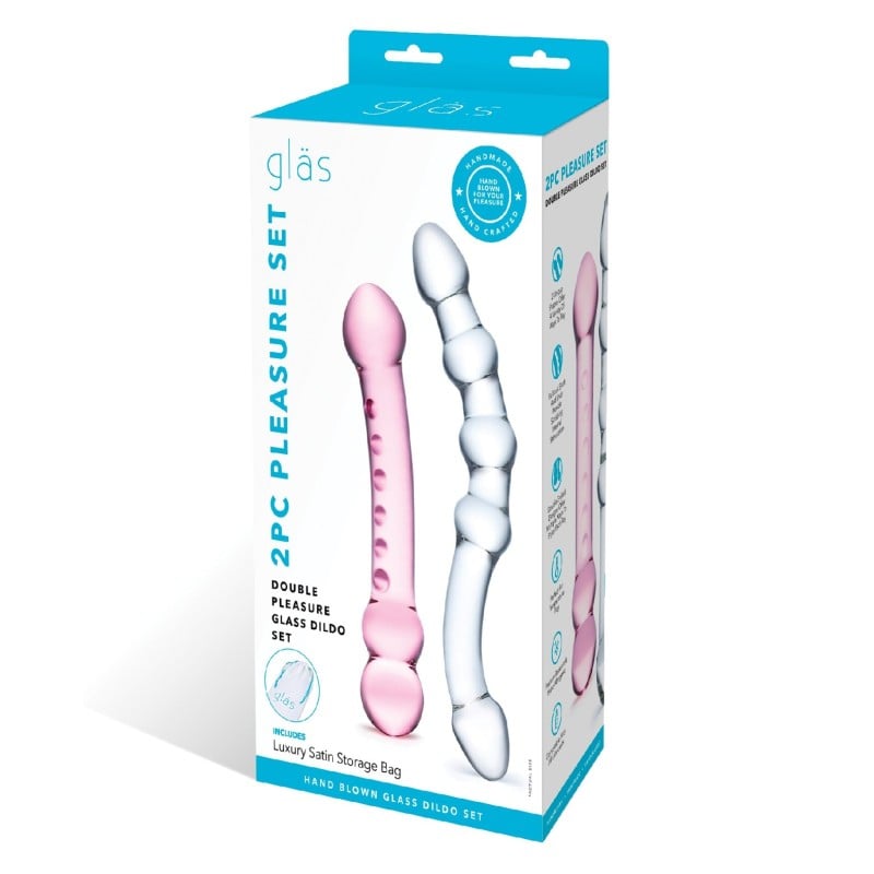 Glas 2 Pc Double Pleasure Glass Dildo Set Glas 2 Pc Double Pleasure Glass Dildo Set
