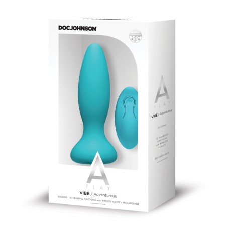 A Play Rechargeable Silicone Adventurous Anal Plug w/Remote - Teal