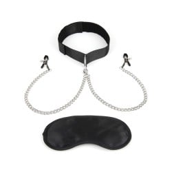 Lux fetish Collar & Nipple Clamps w/Adjustable Pressure Clamps