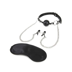 Lux Fetish Breathable Ball Gag w/Adjustable Pressure Nipple Clamps
