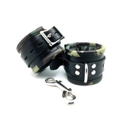 The Red Leather Padded Ankle Cuffs - Camo Piping