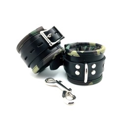 The Red Leather Padded Wrist Cuffs - Camo Piping