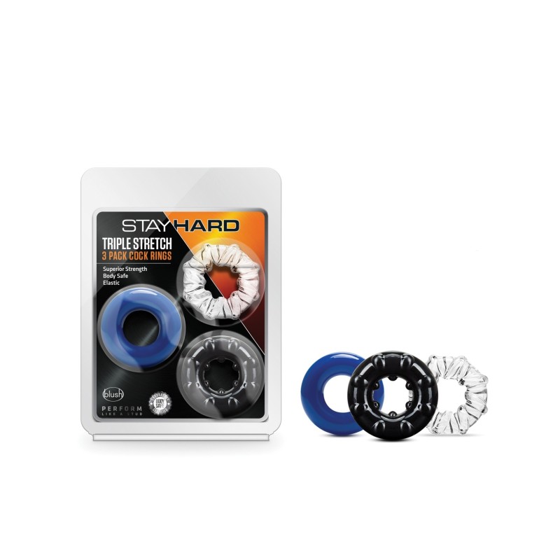 Stay Hard Triple Stretch Cock Rings - Pack of 3 Stay Hard Triple Stretch Cock Rings - Pack of 3