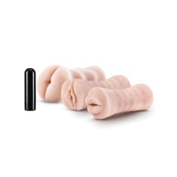 Blush M for Men Self Lubricating Vibrating Stroker Sleeve Kit - Vanilla Pack of 3