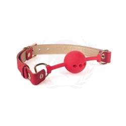 Spartacus Silicone Ball Gag w/Red Gold PU Straps - 46 mm Red