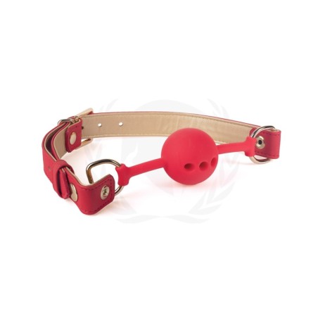 Spartacus Silicone Ball Gag w/Red Gold PU Straps - 46 mm Red