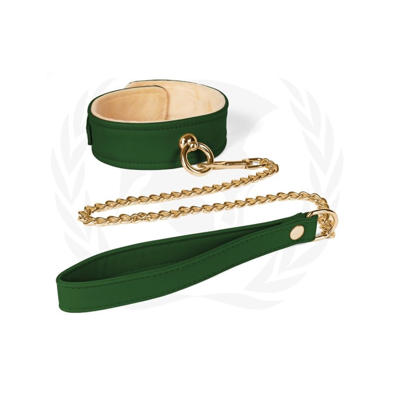 Spartacus Plush Lined PU Collar & Chained Leash - Green Spartacus Plush Lined PU Collar & Chained Leash - Green