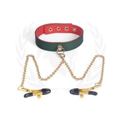 Spartacus PU Collar w/Nipple Clamps - Green