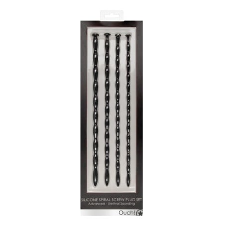 Shots Ouch Advanced Urethral Sounding Silicone Spiral Plug Set - Black
