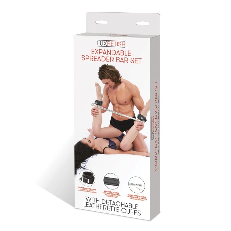 Lux Fetish Expandable Bar Spreader Set w/Leatherette Cuffs Lux Fetish Expandable Bar Spreader Set w/Leatherette Cuffs