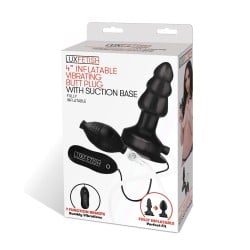 Lux Fetish 4" Inflatable Vibrating Butt Plug w/Suction Base - Black