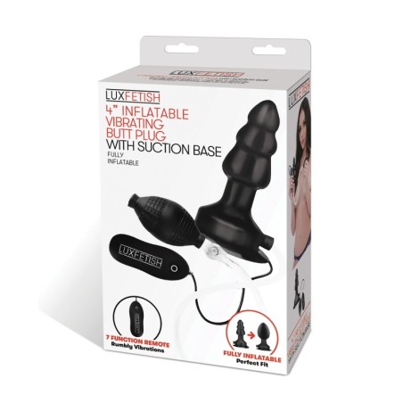 Lux Fetish 4" Inflatable Vibrating Butt Plug w/Suction Base - Black