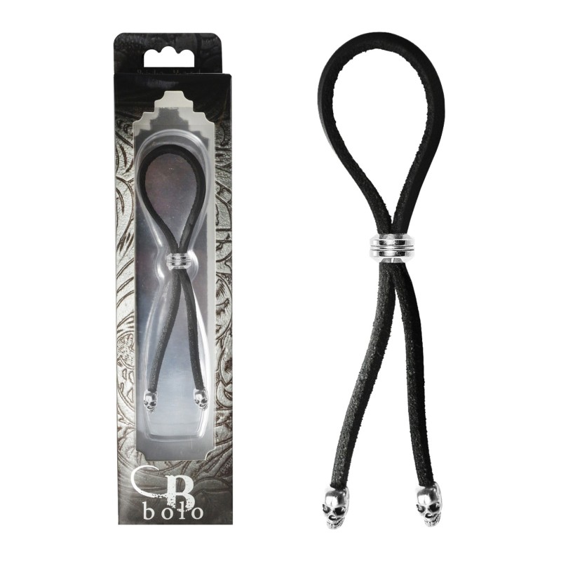 Bolo Cock Ring Leather Lasso Bead Slider w/Skull Tips - Black/Silver Bolo Cock Ring Leather Lasso Bead Slider w/Skull Tips - Black/Silver