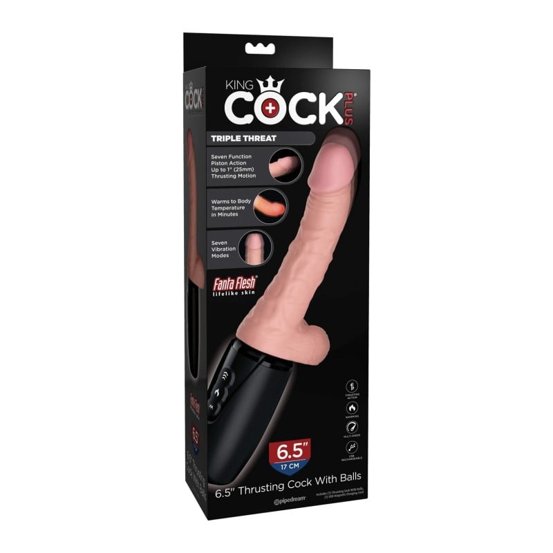 King Cock Plus Thrusting, Warming & Vibrating 6.5" Triple Threat Dong King Cock Plus Thrusting, Warming & Vibrating 6.5" Triple Threat Dong